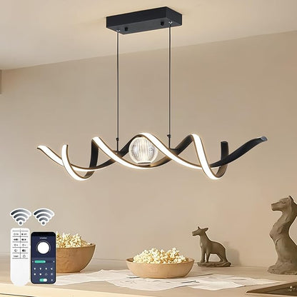 ORANOOR Modern LED Pendant Lights, Dimmable 39'' Spiral Wave LED Chandelier Lighting, Linear Swivel Black Dining Room Hanging Light Fixtures Kitchen Island Pendant Light for Dining Table (2340lm)
