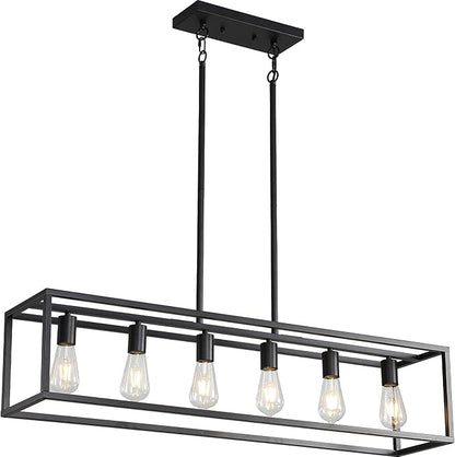41'' Dining Room Light Fixture, 6-Light Black Chandeliers for Dining Room, Linear Kitchen Light Fixtures, Modern & Farmhouse Style, Rectangle, Height Adjustable (E26, Metal)