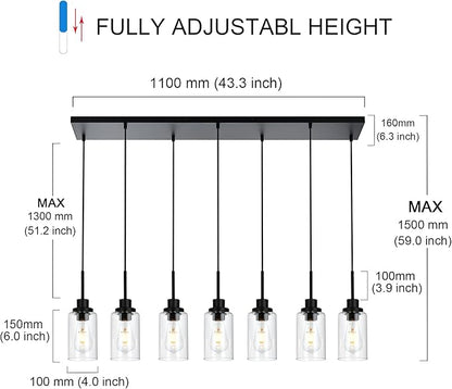 MELUCEE Linear Hanging Pendant Lights with Clear Glass Shade Black Dining Room Light Fixtures Over Table Kitchen Island Lighting, Adjustable Hanging Height