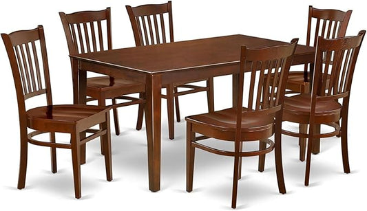 HomeStock 7 Piece Kitchen Table & Chairs Set Consist of a Rectangle Dining Table and 6 Dining Room Chairs, 36x60 Inch, Mahogany Finish Table Set
