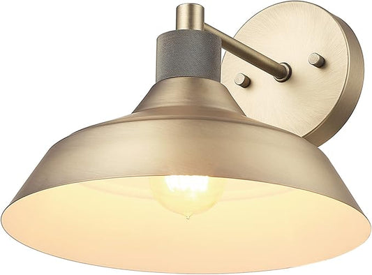 GLOBE Electric 44841 Sutton Outdoor Wall Sconce, Matte Brass Light Fixture, Front Porch Light or Outdoor Barn Light, Exterior Light Fixture, Textured Socket Detail, Modern Farmhouse Porch Lights, 9''