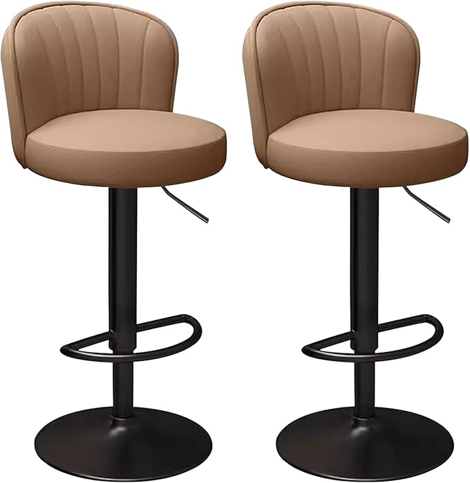 s Set of 2 Counter Height PU Leather, Adjustable Chair with Back, Upholstered Chairs for Kitchen Island, Restaurant,Brown-Sitting Height 6383cm