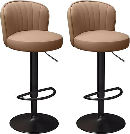s Set of 2 Counter Height PU Leather, Adjustable Chair with Back, Upholstered Chairs for Kitchen Island, Restaurant,Brown-Sitting Height 6383cm