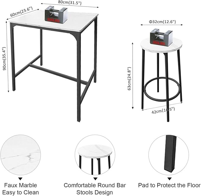 AT-VALY 3-Piece Bar Table Set with 2 Stools,Dining Room Table Set,Small Spaces (Black)