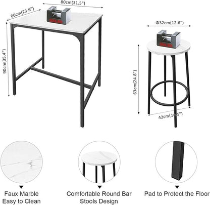 AT-VALY 3-Piece Bar Table Set with 2 Stools,Dining Room Table Set,Small Spaces (Black)