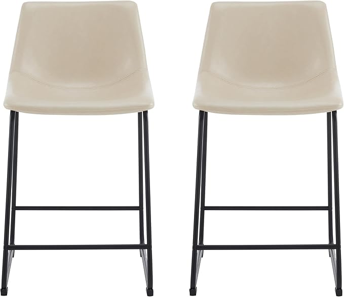 Harper & Bright Designs Vintage Style 24-Inch Armless Industrial Faux Leather Counter Stool with Metal Legs and Footrest for Kitchen Island, Cafe, Pub, Bar Counter, Cream and Black(Set of 2)