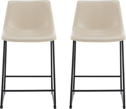 Harper & Bright Designs Vintage Style 24-Inch Armless Industrial Faux Leather Counter Stool with Metal Legs and Footrest for Kitchen Island, Cafe, Pub, Bar Counter, Cream and Black(Set of 2)