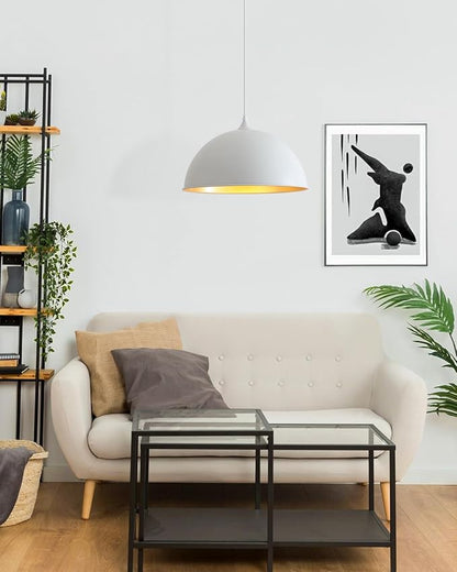 White Pendant Lights Kitchen Island 15.7", Modern Large Pendant Light Adjustable Height, Farmhouse Dome Hanging Light for Dining Room Bedroom Foyer Barn
