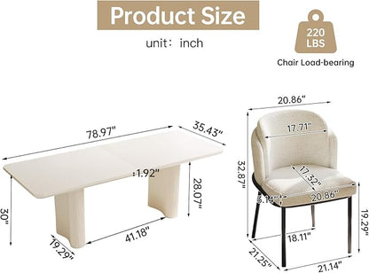 Miuuod 78.97" Extra Large Kitchen & Dining Table Set,with 6 Chairs,Modern Kitchen Table for Dining Room,Table-Island for Big Family,Console Desk with 6 Upholstered Chairs,Cream White