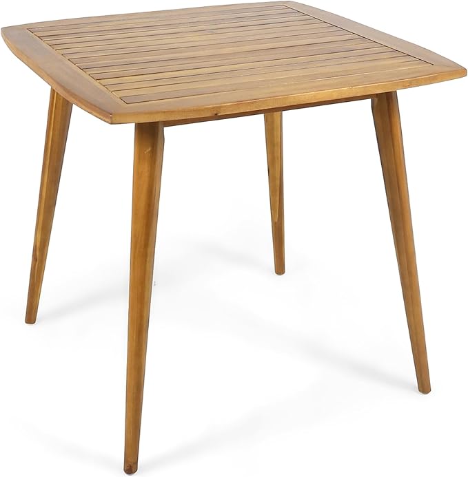 Penau Square Acacia Wood Dining Table, Toothpick Legs, Teak Finish, Modern Solid Wood Top, 35.50 x 35.50 x 30.00 Inchs, Seats 2-4, Indoor Kitchen Dining Accent Table