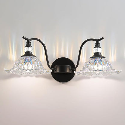 Vintage Bathroom Vanity Light Fixtures - 2 Light Iridescent Flower Glass Antique Matte Black Bathroom Light Fixture Over Mirror,Retro High End Wall-Mounted Vanity Lighting for Bath Powder Room