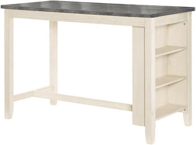 Benjara Joss 60 Inch Cottage Counter Height Table, 2 Tone Wood, Gray Top Cream Base