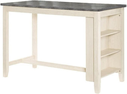 Benjara Joss 60 Inch Cottage Counter Height Table, 2 Tone Wood, Gray Top Cream Base
