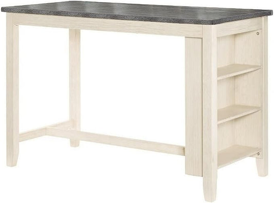 Benjara Joss 60 Inch Cottage Counter Height Table, 2 Tone Wood, Gray Top Cream Base