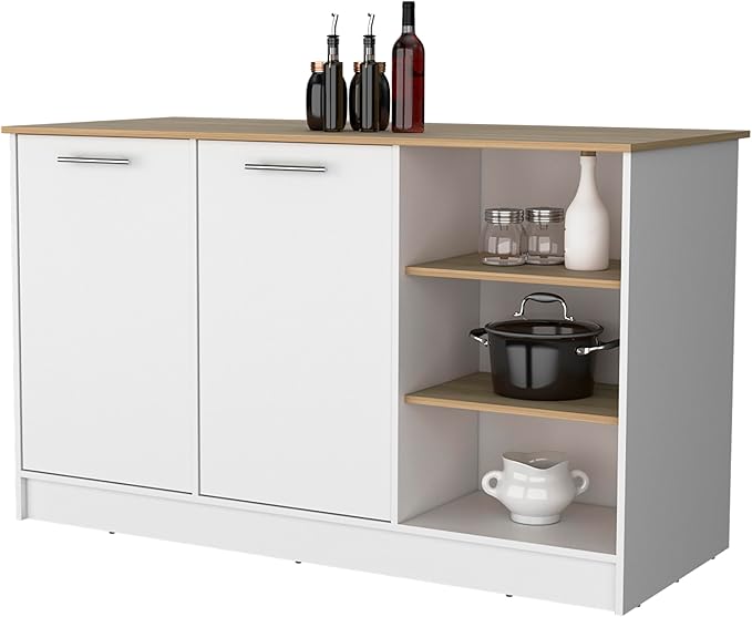 GOWE Gladiolus Kitchen Island in Melamine, Two Doors, Three Open Shelves
