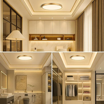 9 Inch Gold LED Flush Mount Ceiling Light, 18W 1800LM 3000K Warm White, Low Profile Round LED Ceiling Light Fixture for Bedroom, Closet, Hallway, Stairwell, Kitchen, Porch (2 Pack)