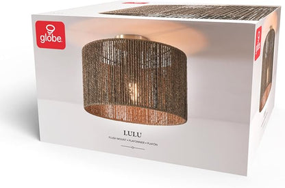 GLOBE Electric 65897 1-Light Flush Mount Ceiling Light, Matte Brass, Paper Twine Shade