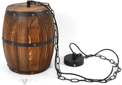 Whiskey Barrel Light Fixture Bar Lamps Hanging Retro Wine Barrel Wood Lighting Fixtures Rustic Restaurant Cafe Kitchen Bar Light Crafts Pendant Nostalgic Country Antique Chandelier