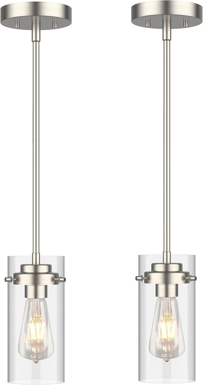 EAPUDUN Pendant Light (2 Packs), Kitchen Ceiling Hanging Light, Adjustable Height, Kitchen Light Fixtures Brushed Nickel Pendant Lights, Farmhouse Pendant Lighting for Sink Island, Home Décor Lighting