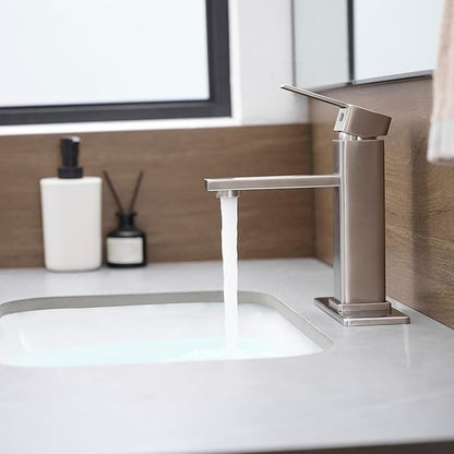 Brushed Nickel Bathroom Faucet YXOCVIR Single Hole with Pop-up Drain Single Handle Bathroom Faucet Suitable for Vanity Sinks RV Suitable for 1 or 3-Hole Installation