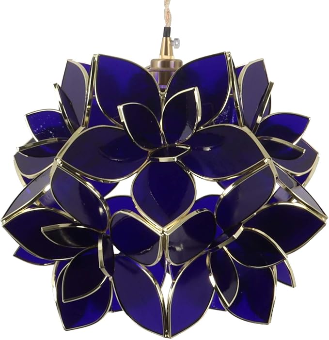 Bieye L11020 Petals Tiffany Style Stained Glass Ceiling Pendant Light for Home Decoration (Cobalt Blue, 12" Rose Lily)