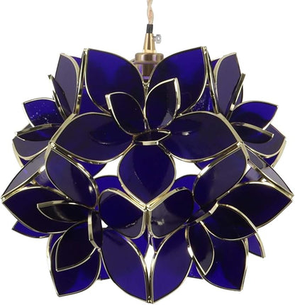 Bieye L11020 Petals Tiffany Style Stained Glass Ceiling Pendant Light for Home Decoration (Cobalt Blue, 12" Rose Lily)