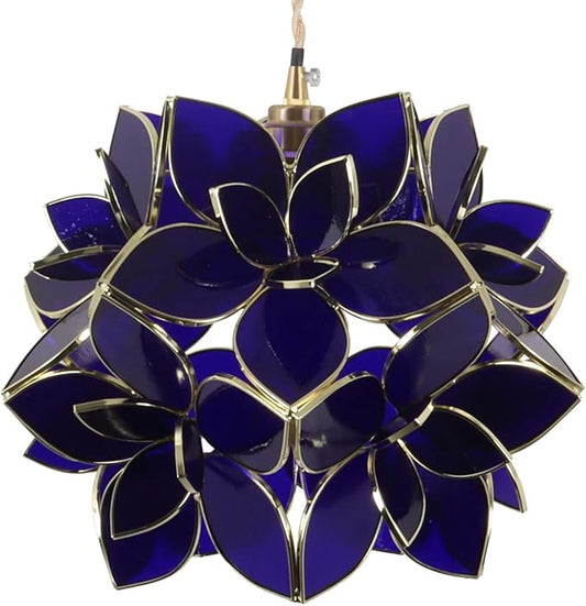 Bieye L11020 Petals Tiffany Style Stained Glass Ceiling Pendant Light for Home Decoration (Cobalt Blue, 12" Rose Lily)