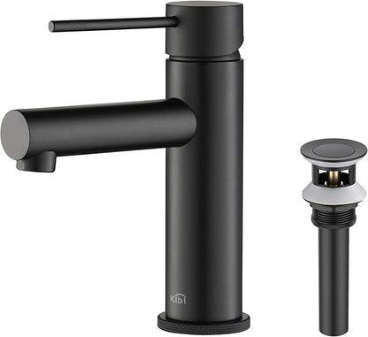 KIBI KBF1010 Solid Brass Single Handle Single Hole Circular X Faucet for Bathroom Sink with Pop Up Drain | High Arc Faucet Spout | Durable Matte Black Finish | Corrosion and Rust Resistant