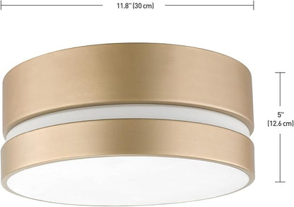Globe Electric x Novogratz 60754 2-Light Flush Mount Ceiling Light Fixture, Soft Gold Finish, Inner Frosted Shade, Minimalist Lighting for Kitchen Island, Bedroom, or Dining Room, Home Decor