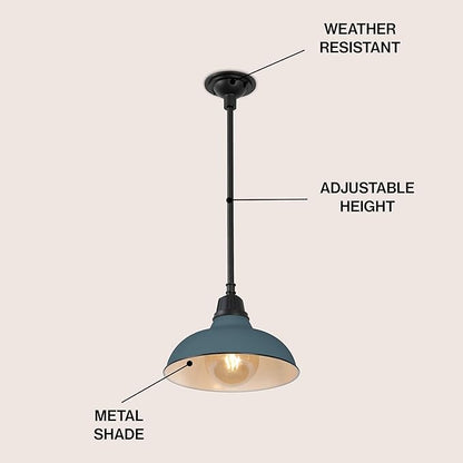 JONATHAN Y 12.25" Matte Silver 1-Light Blue Farmhouse Indoor/Outdoor LED Pendant Iron Hanging Light, and Black Metal Shade, Rustic Ceiling Lamp for Kitchen Island, LED Bulb Included (JYL7611K)