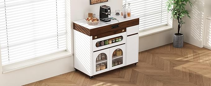 Extendable Kitchen Island Table: 1 Table 3 Sizes 19.9" to 73.8" - Rolling Mobile Dining Table with Power Outlet & Storage - Space-Saving for Small Apartments & Open Kitchens