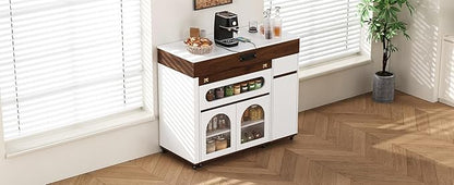 Extendable Kitchen Island Table: 1 Table 3 Sizes 19.9" to 73.8" - Rolling Mobile Dining Table with Power Outlet & Storage - Space-Saving for Small Apartments & Open Kitchens