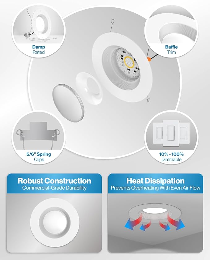Sunco 96 Pack 6 Inch LED Recessed Light, Retrofit Downlight Can Lights for Ceiling, Baffle Trim, 1050 LM, 13W (75W Equivalent), 4000K Cool White, Dimmable, Damp Rated UL.