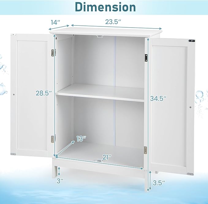 LDAILY LUARANE Bathroom Floor Cabinet, Wooden Floor Storage Cabinet with Double Doors, Simple Double Storage Cabinet, Suitable for Kitchen, Bathroom, 23.5 x 14 x 34 inches (White)