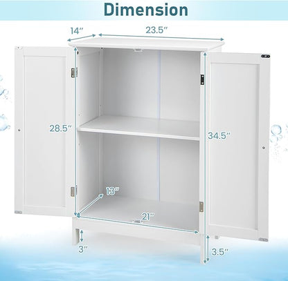 LDAILY LUARANE Bathroom Floor Cabinet, Wooden Floor Storage Cabinet with Double Doors, Simple Double Storage Cabinet, Suitable for Kitchen, Bathroom, 23.5 x 14 x 34 inches (White)