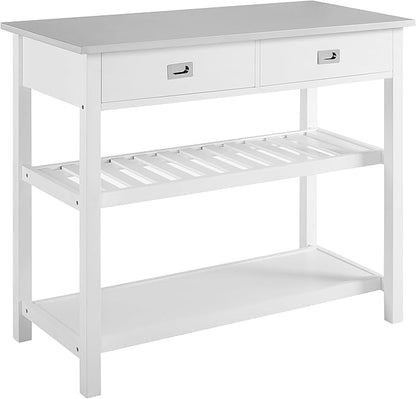 Crosley Furniture Chloe Stainless Steel Top Rolling Kitchen Island Storage Cart, Microwave Stand, Wine Rack, White