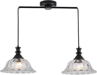 HDDFL 2 Light Pendant Light Fixtures Modern Glass Hanging Lights with Adjustable Cord for Kitchen Island Dining Room Living Room Hallway Black Metal
