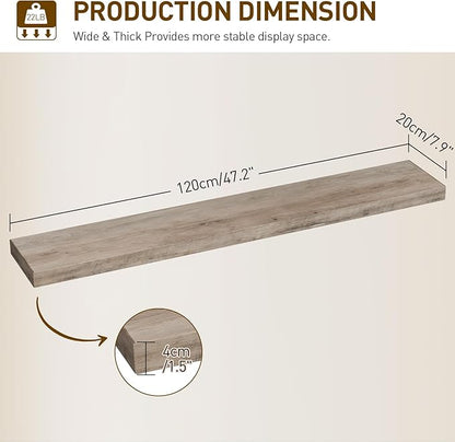 RALGEND Floating Shelves for Wall, 1.5" Thick Wall Shelf Set of 3 with Invisible Brackets, L47.2 x W7.9 Hanging Book Shelves Farmhouse Home Decor for Bathroom, Living Room, Bedroom, Greige 12301BJP3BG