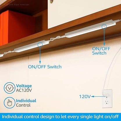 TORCHSTAR Plug in Under Cabinet Lighting, ETL Listed Linkable LED Under Cabinet Light Kit, Individual Control, 12 Inch, 3000K Warm White, 6W, Pack of 4
