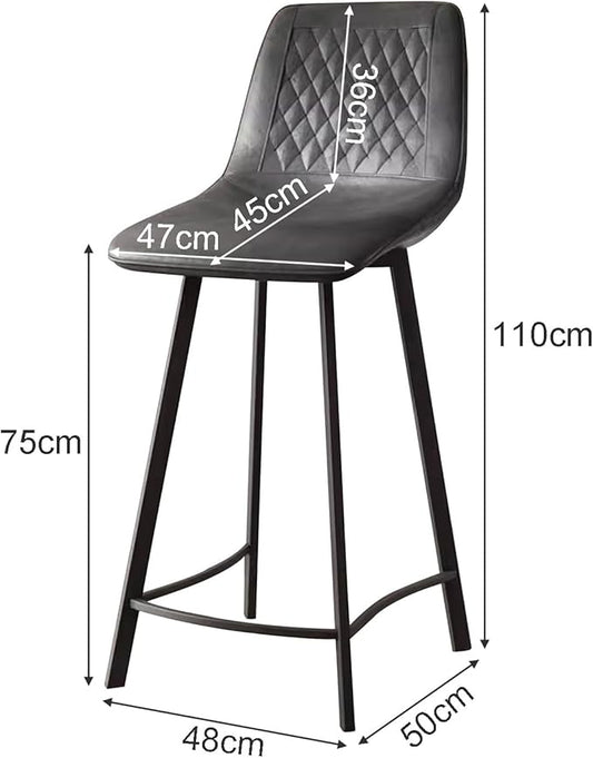 Faux Leather Counter Height Stools with Back, Upholstered Chairs for Kitchen Island Dining,Grey-Sitting Height 75cm