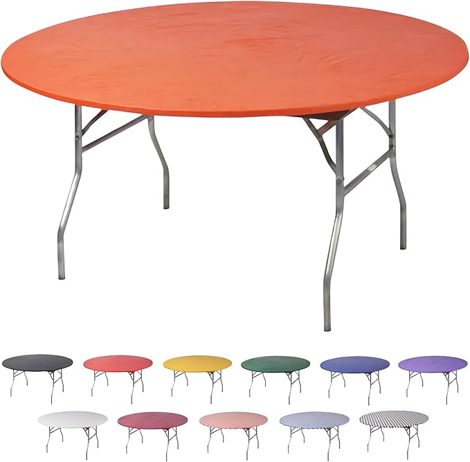 Kwik-Covers 10 Pack of Round Plastic Table Covers - 60" or 72" Round - Indoor or Outdoor Fitted Covers (Tables NOT Included) (Orange, 72" Round)
