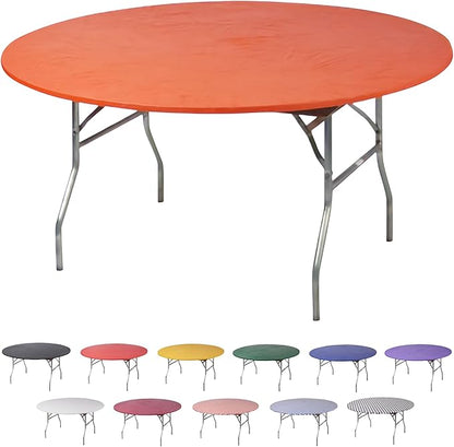 Kwik-Covers 10 Pack of Round Plastic Table Covers - 60" or 72" Round - Indoor or Outdoor Fitted Covers (Tables NOT Included) (Orange, 72" Round)