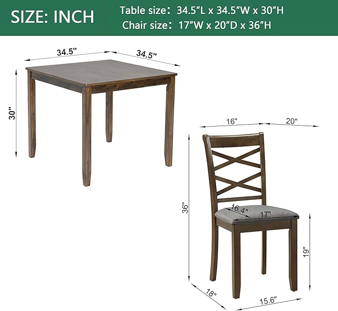 5-Piece Wooden Dining Table Set for 4, Modern Square Dining Room Table and Chairs Set of 4, Dining Table Set for 4 People for Kitchen and Dining Room, Walnut