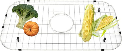 Kitchen Sink Grid 26-1/8"x14-1/4 - Heavy Duty Kitchen Sink Protector with Built-in Strainer & Center Drain, Non-Slip Rubber Feet & Scratch Resistant Bottom Guard