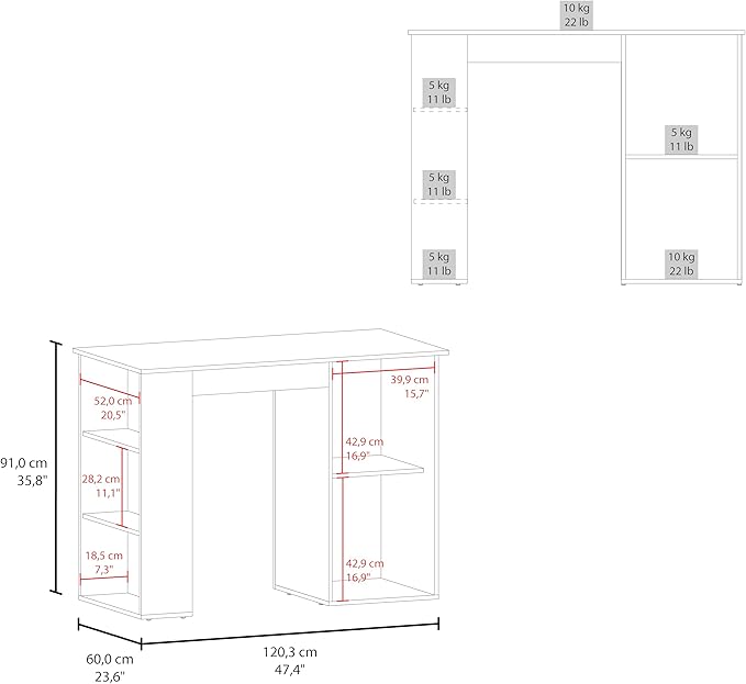 GOWE Allen 47" Wide Kitchen Island One Cabinet and Five Shelves, Bar Table, Dinning Table. Pub Table White- Natural Oak