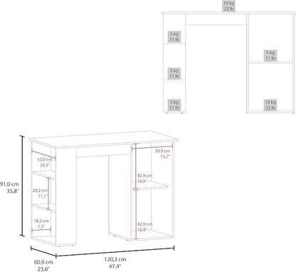 GOWE Allen 47" Wide Kitchen Island One Cabinet and Five Shelves, Bar Table, Dinning Table. Pub Table White- Natural Oak
