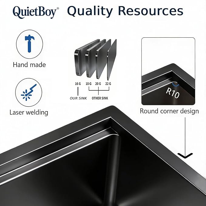 32" Black Stainless Steel Workstation Kitchen Sink, Large Single Bowl Drop-In Undermount Farmhouse Sink (Black, 3219)