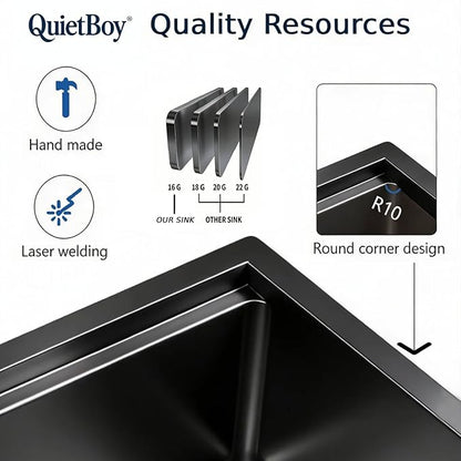 32" Black Stainless Steel Workstation Kitchen Sink, Large Single Bowl Drop-In Undermount Farmhouse Sink (Black, 3219)