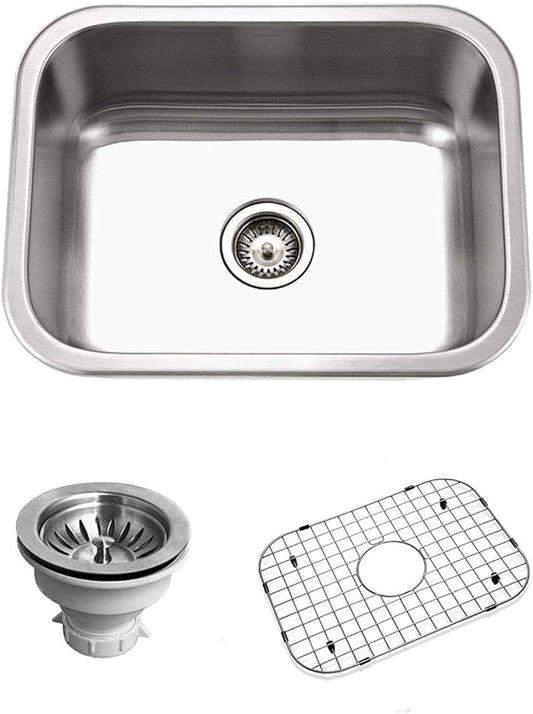 HOUZER BSS-2309 Belleo 23 Inch Stainless Steel Topmount Kitchen Sink, Single Bowl, Satin Finish, Strainer and Bottom Grid Accessories Included
