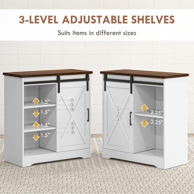 Farmhouse Kitchen Sideboard Buffet Cabinet, 33'' Kitchen Storage Island with Drawer and Adjustable Shelf, Cupboard Liquor Pantry for Kitchen, Dining Living Room